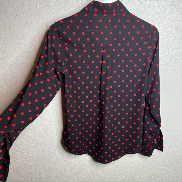 BNWOT Express Black and Red Polka Dot Button Down Blouse - Picture 5 of 7